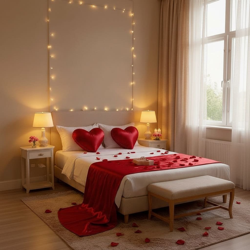 Red Runner Heart Pillow Valentine Bedroom Decor