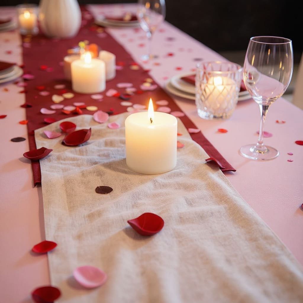Romantic Candlelit Valentine’s Day Table Runner Setup
