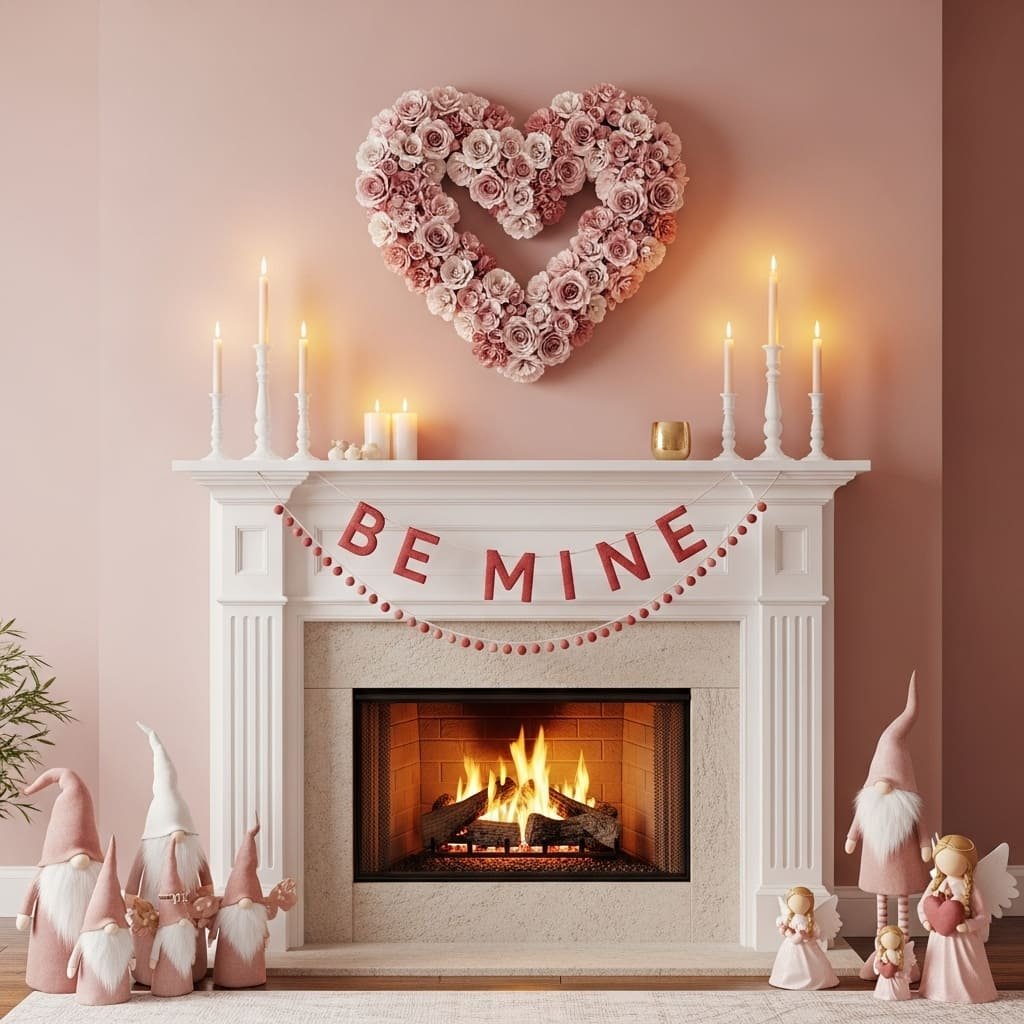 Rose Heart Be Mine Valentine Fireplace Display