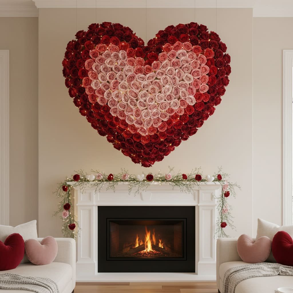 Rose Heart Statement Valentine Fireplace Decor