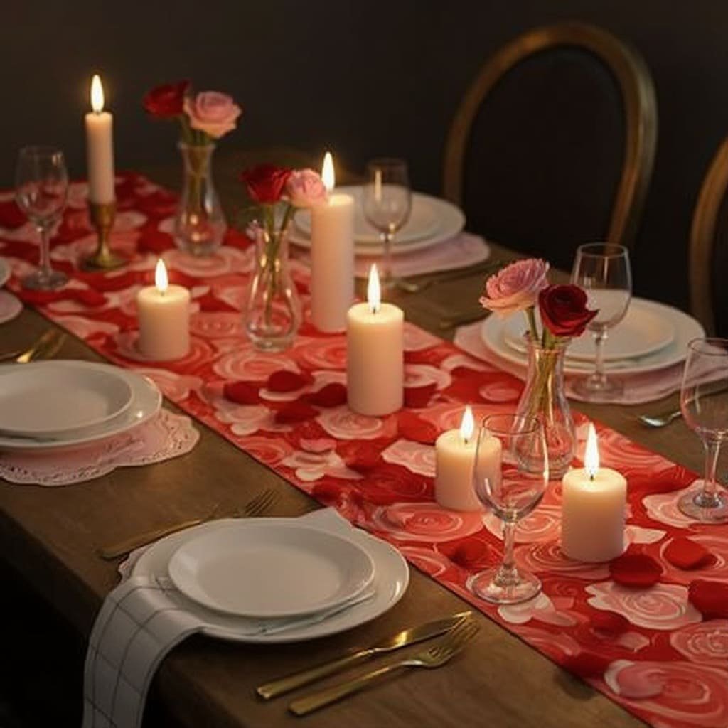 Rose Petal Candle Valentine’s Day Table Runner