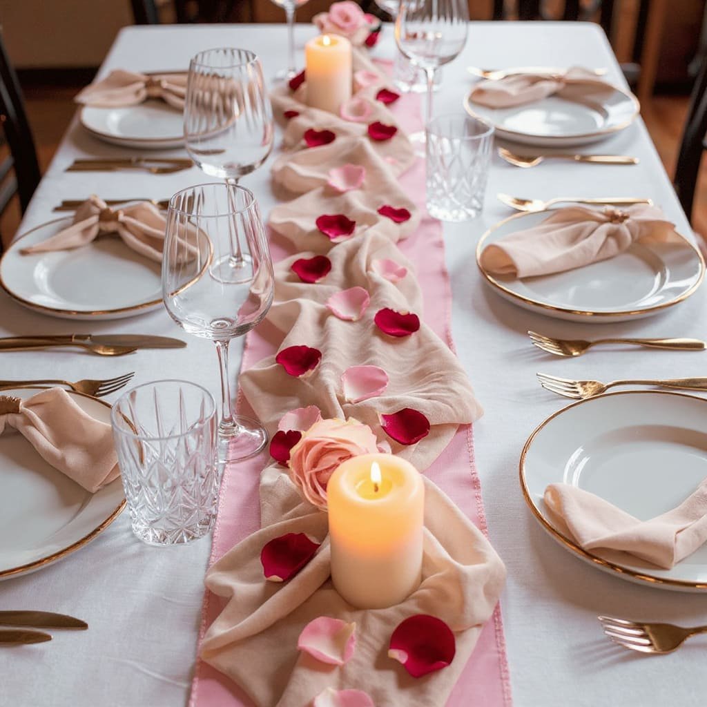 Rose Petal Linen Runner Valentine’s Day Table Decor