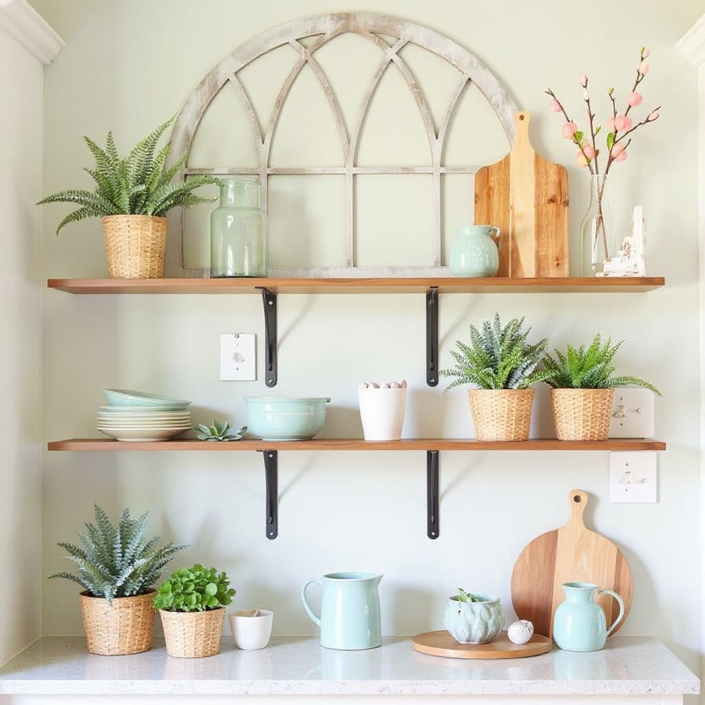 Rustic Greenery Floating Shelf Spring Kitchen Decor