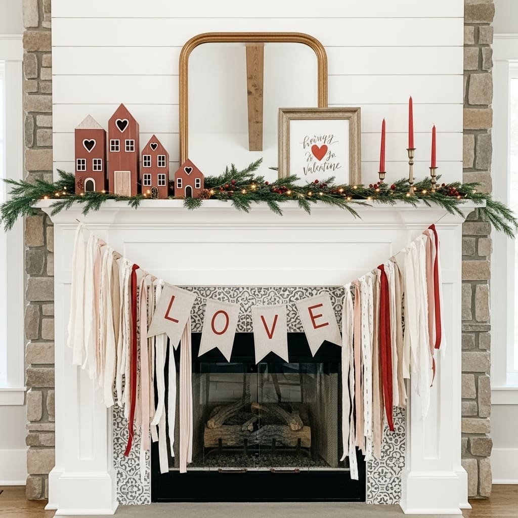 Rustic Love Banner Valentine Fireplace Mantel