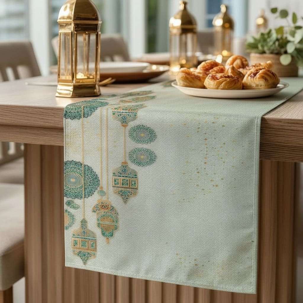 Seafoam Zellige Lantern Ramadan Table Runner