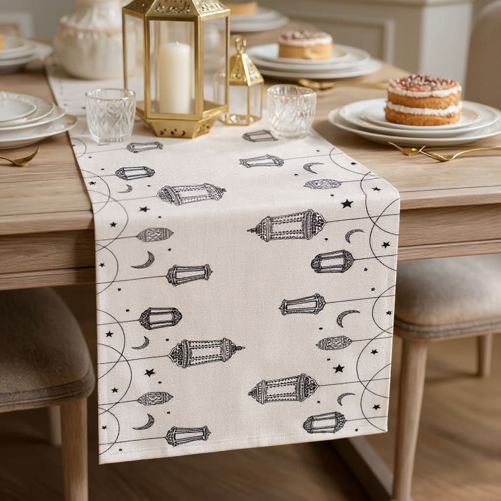 Sketch Lantern Starfield Ramadan Table Runner