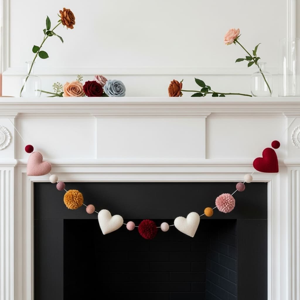 Soft Pom Heart Valentine Fireplace Garland