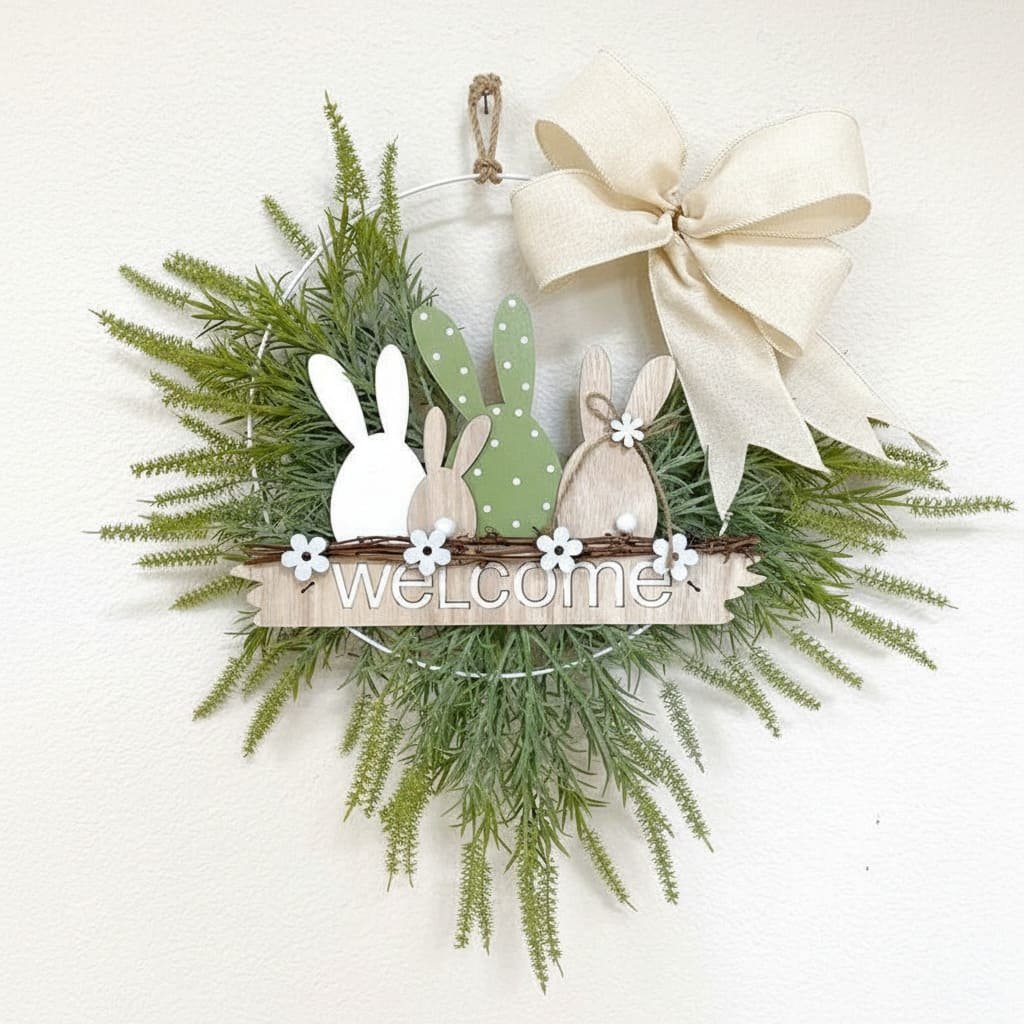 Spring Bunny Welcome Wreath Decor