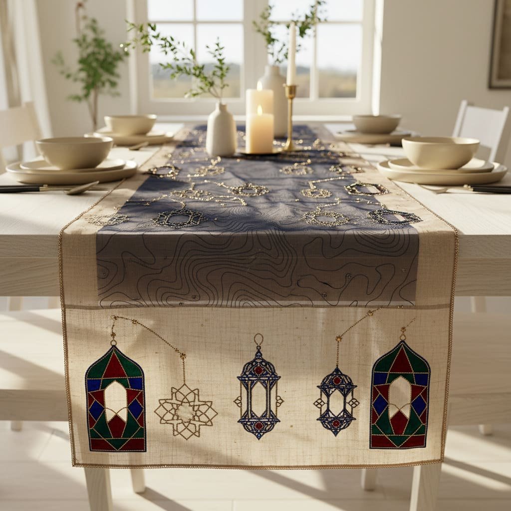 Stained Glass Lantern Luxe Ramadan Table Runner