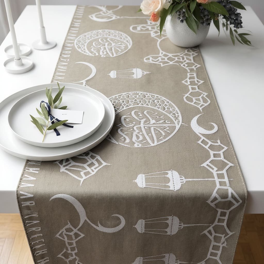 Taupe Geometric Lantern Ramadan Table Runner