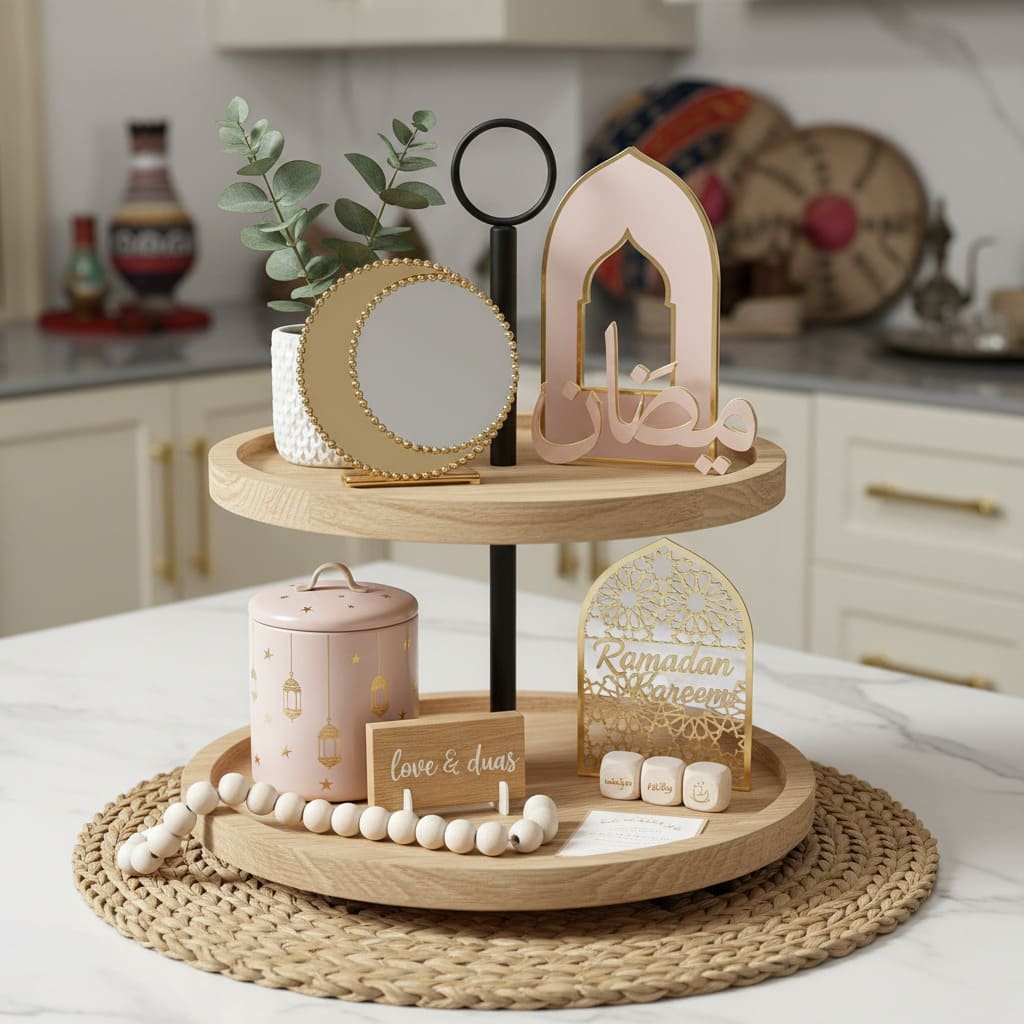 Two Tier Ramadan Duas Tray Decor