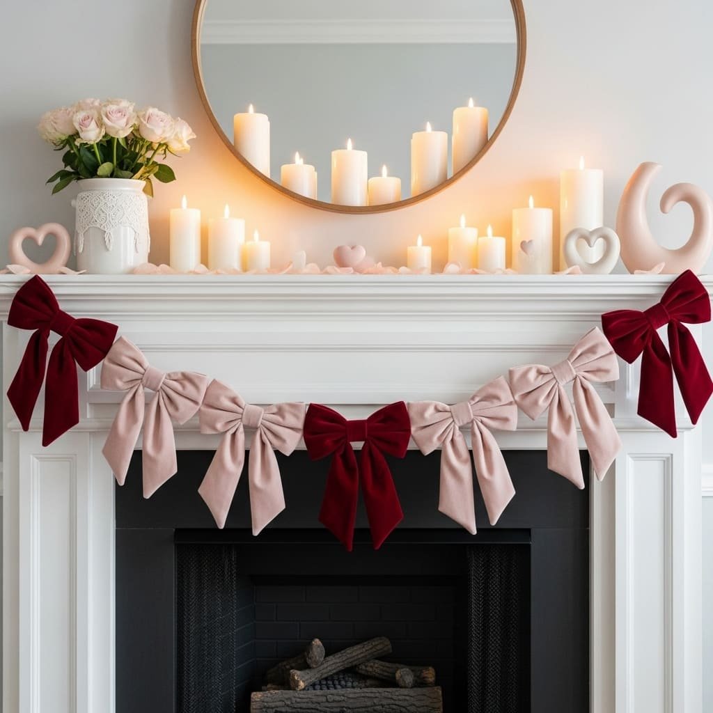 Velvet Bow Candlelit Valentine Fireplace Garland