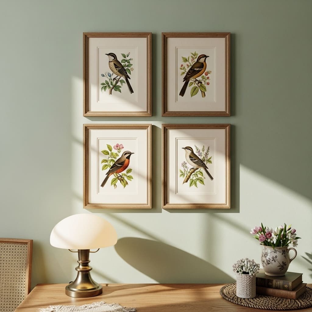 Vintage Bird Botanical Wall Art Set