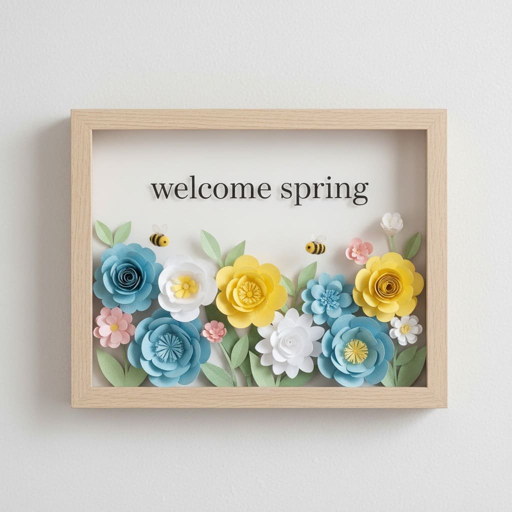 Welcome Spring Paper Flower Shadow Box