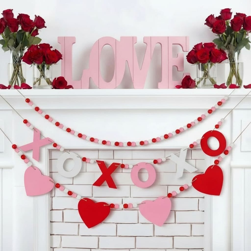 XO Love Beaded Valentine Fireplace Mantel Decor