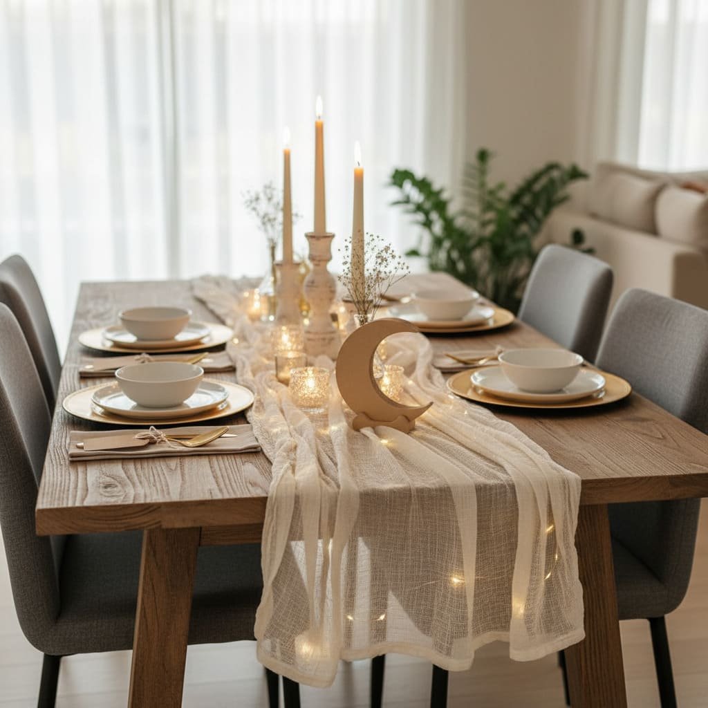 eutral Crescent Glow Ramadan Table Runner