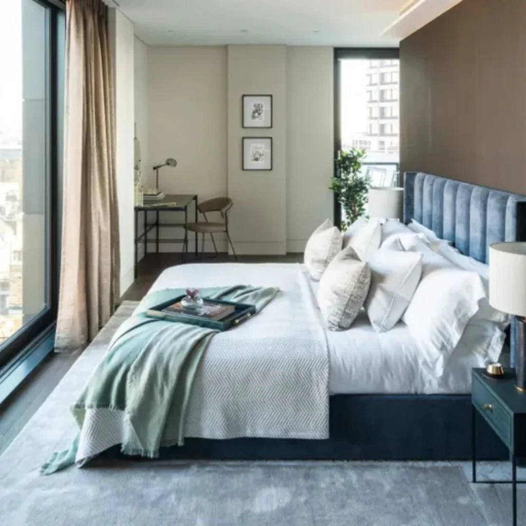 Blue Velvet Headboard Bedroom