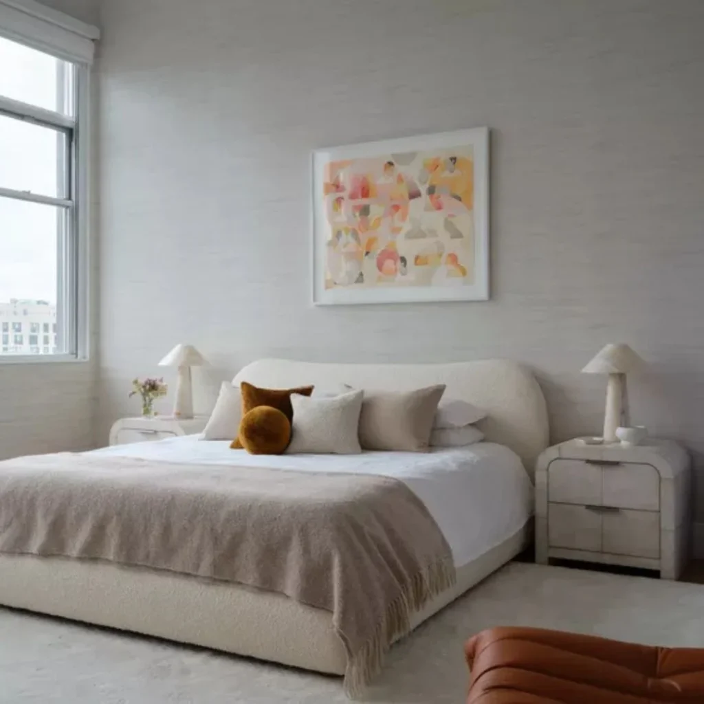 Minimalist Cream Bedroom with Boucle Bed Frame